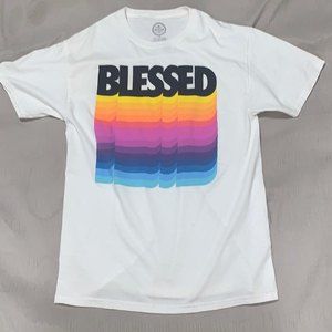 Blessed Graphic Tee - White with Rainbow Gradient Print